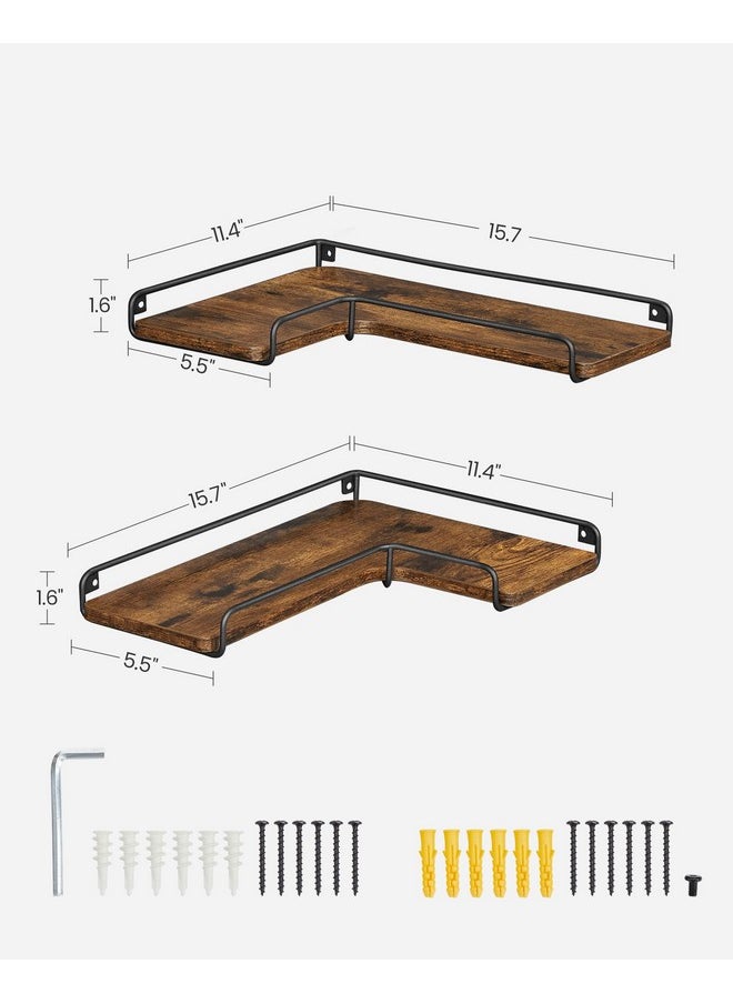 VASAGLE - VASAGLE Corner Shelf Wall Mount Set of 2, Corner Floating Shelves, Small Corner Wall Shelf for Decor Storage, for Living Room Bedroom Kitchen Bathroom, Rustic Brown and Black ULLS831B01 - Image 1