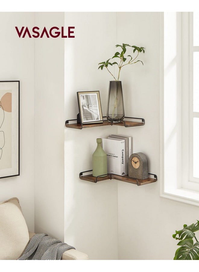 VASAGLE - VASAGLE Corner Shelf Wall Mount Set of 2, Corner Floating Shelves, Small Corner Wall Shelf for Decor Storage, for Living Room Bedroom Kitchen Bathroom, Rustic Brown and Black ULLS831B01 - Image 1