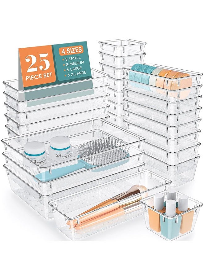 Arabest 25 PCS Clear Plastic Drawer Organizer Set, 4 Sizes Desk Drawer Divider Organizers and Storage Bins for Makeup, Jewelry, Gadgets for Kitchen, Bedroom, Bathroom, Office  - Image 1
