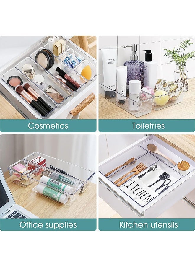Arabest 25 PCS Clear Plastic Drawer Organizer Set, 4 Sizes Desk Drawer Divider Organizers and Storage Bins for Makeup, Jewelry, Gadgets for Kitchen, Bedroom, Bathroom, Office  - Image 5