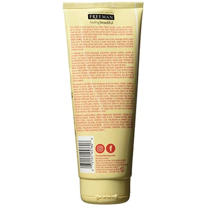 Freeman Cleansing Apple Cider Vinegar Clay Mask & Facial Scrub, Face Mask Tones, Purifies, Flawless Complexion, Clay and Pumice Exfoliate Pores, All Skin Types, 6 fl.oz./175 mL Tube - Image 2