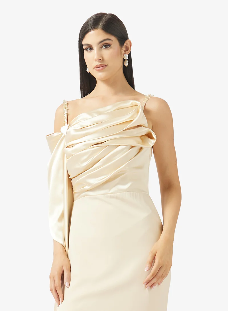 Namshi x  Off Shoulder Satin Draped Evening Dress for Women | Best Price UAE