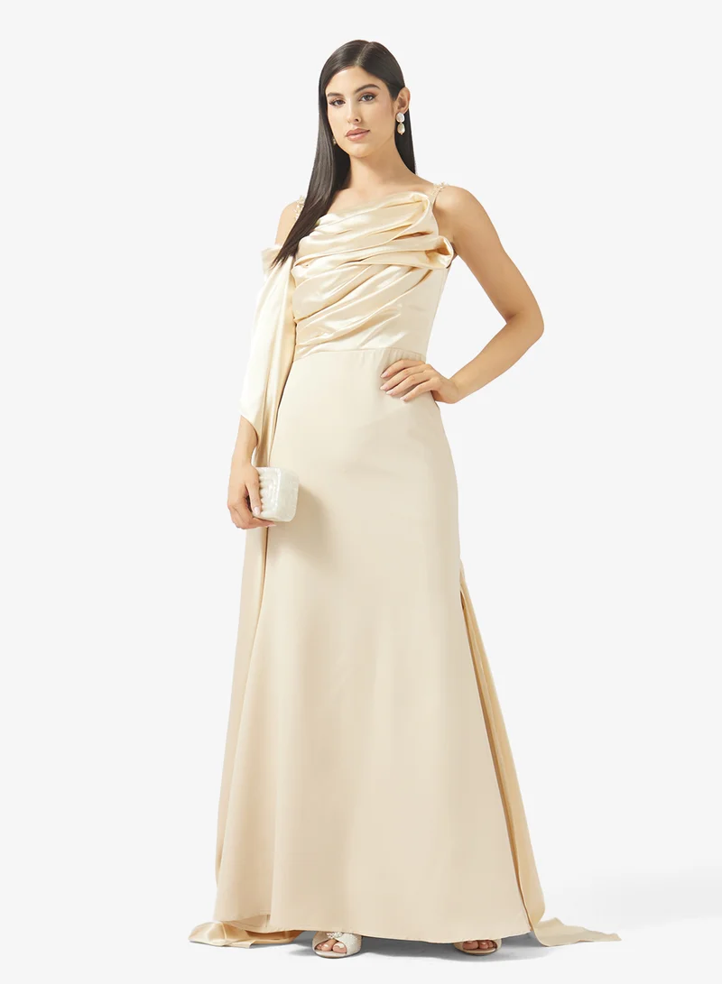 Namshi x  Off Shoulder Satin Draped Evening Dress for Women | Best Price UAE
