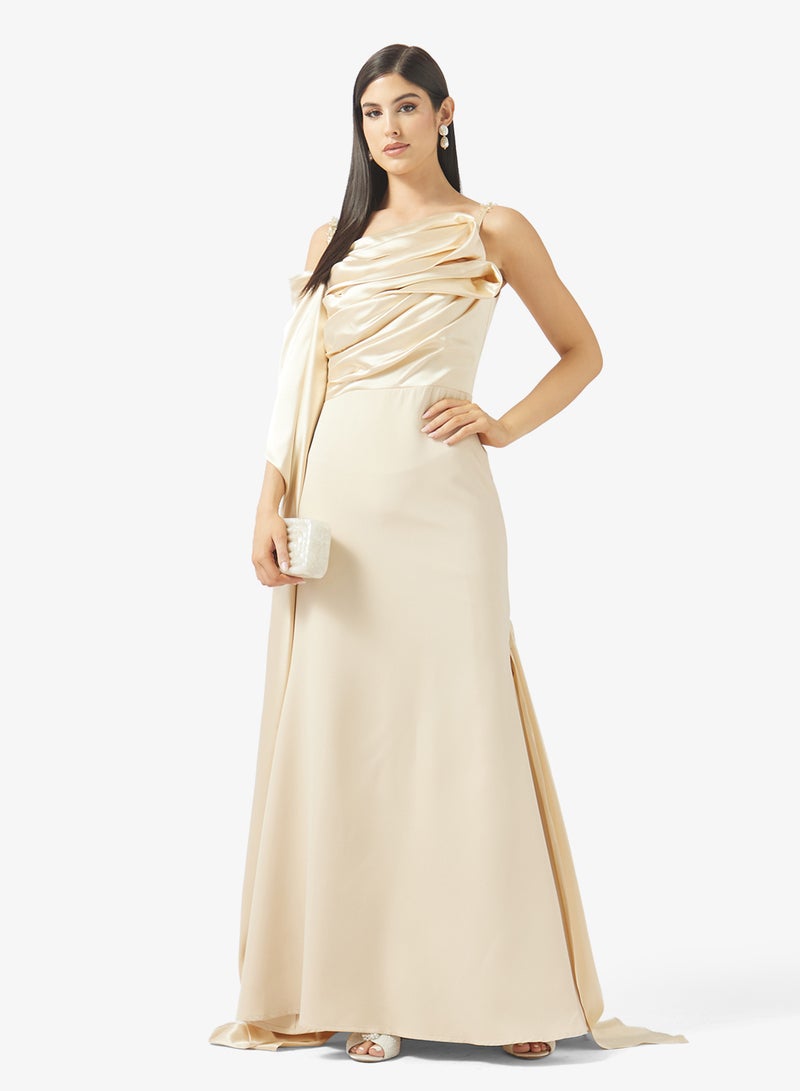 Namshi x Off Shoulder Satin Draped Evening Dress - Image 4