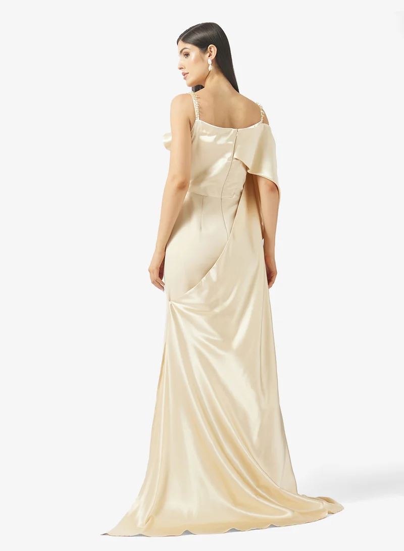 Namshi x Off Shoulder Satin Draped Evening Dress