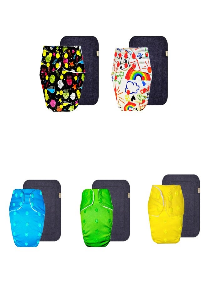 Dumbledo Premium Cloth Diaper with Gray Insert (Pack of 5) | Hypoallergenic | Breathable | Adjustable Snaps | Worry-Free Diapering | 3 Months - 3 Years | Unisex Baby - Image 1