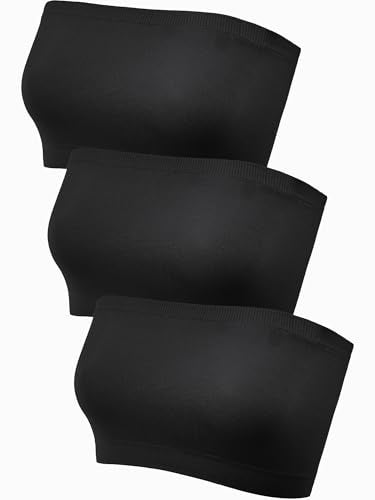 Hestya Women's Strapless Bralette Seamless Bandeau Soft Stretchy Non-Padded Bandeau Tube Top Bra in Color, 3 Pieces - Image 1
