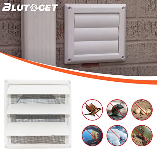 Blutoget 6" Louvered exhaust Vent Cover 8" x 8" Oversize dryer outlet cover for Exterior Wall Vent Hood Outlet Airflow - 6 Inch Vent Cover Exterior with 4 Vent Screen Screw (White) - Image 5
