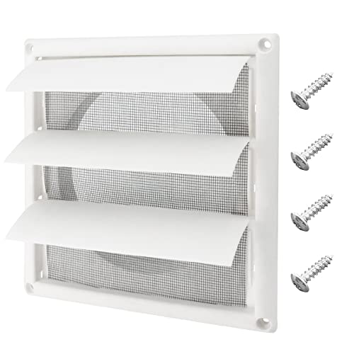 Blutoget 6" Louvered exhaust Vent Cover 8" x 8" Oversize dryer outlet cover for Exterior Wall Vent Hood Outlet Airflow - 6 Inch Vent Cover Exterior with 4 Vent Screen Screw (White) - Image 1