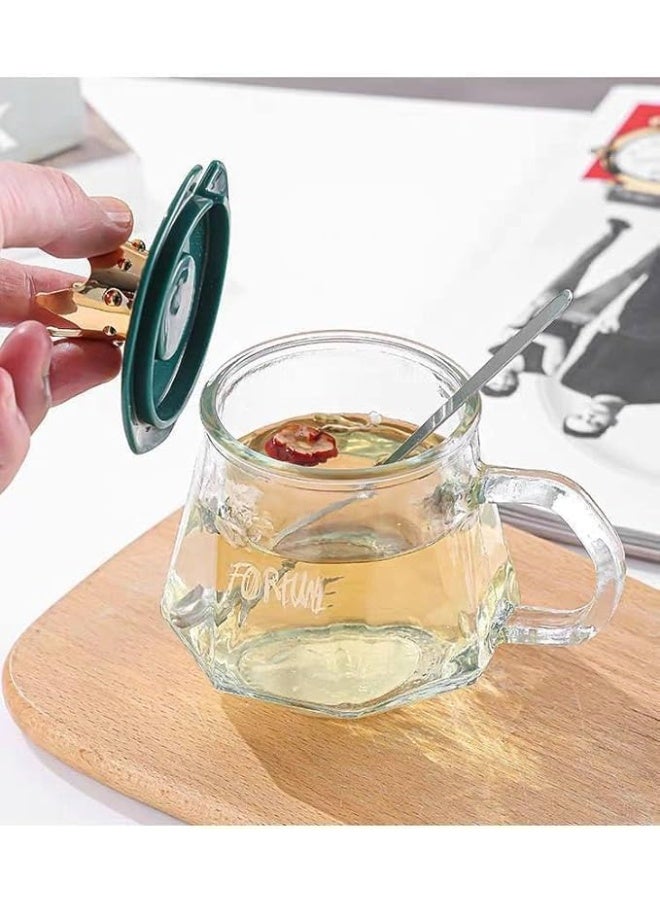 Glass Crown Mug with Lid and Spoon, 300ml Capacity, Gold and Clear - Image 3