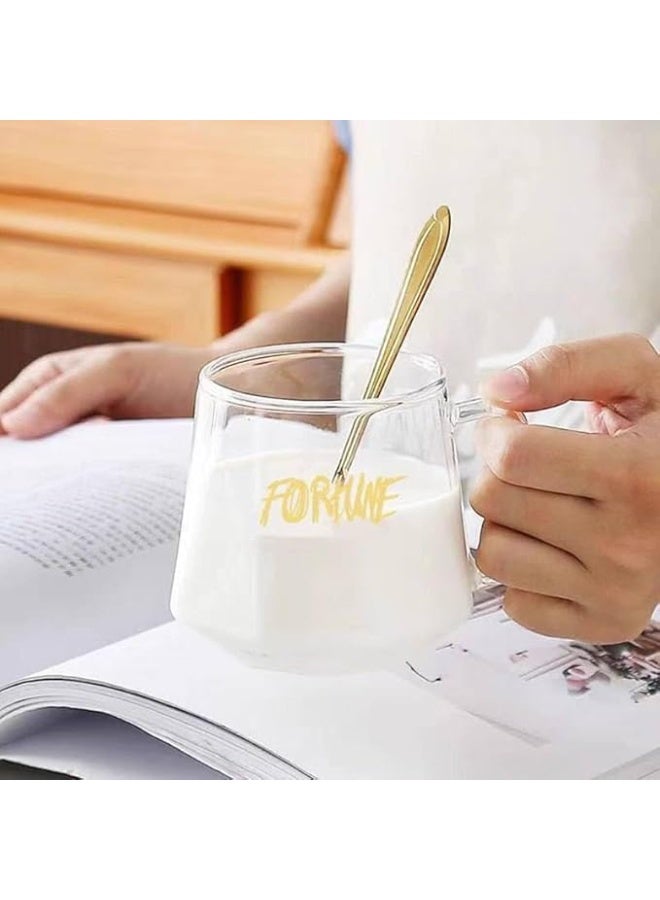 Glass Crown Mug with Lid and Spoon, 300ml Capacity, Gold and Clear - Image 2