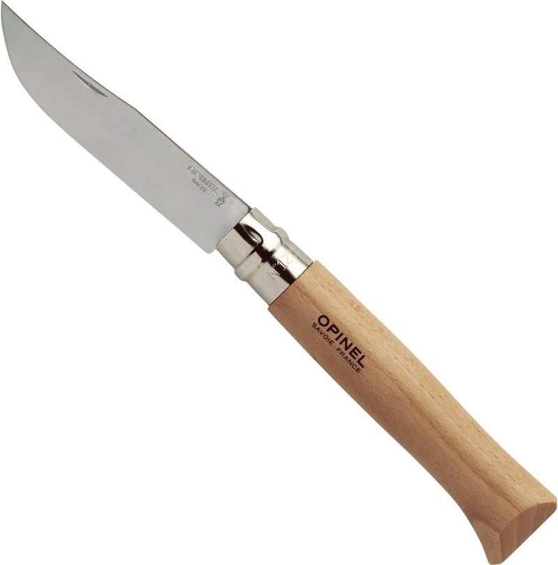 Opinel No. 12 INOX - Sandvik Stainless Steel Folding Pocket Knife, Beechwood Handle, 4.82 in Blade, Virobloc Safety Locking Collar, Made in France - Image 1