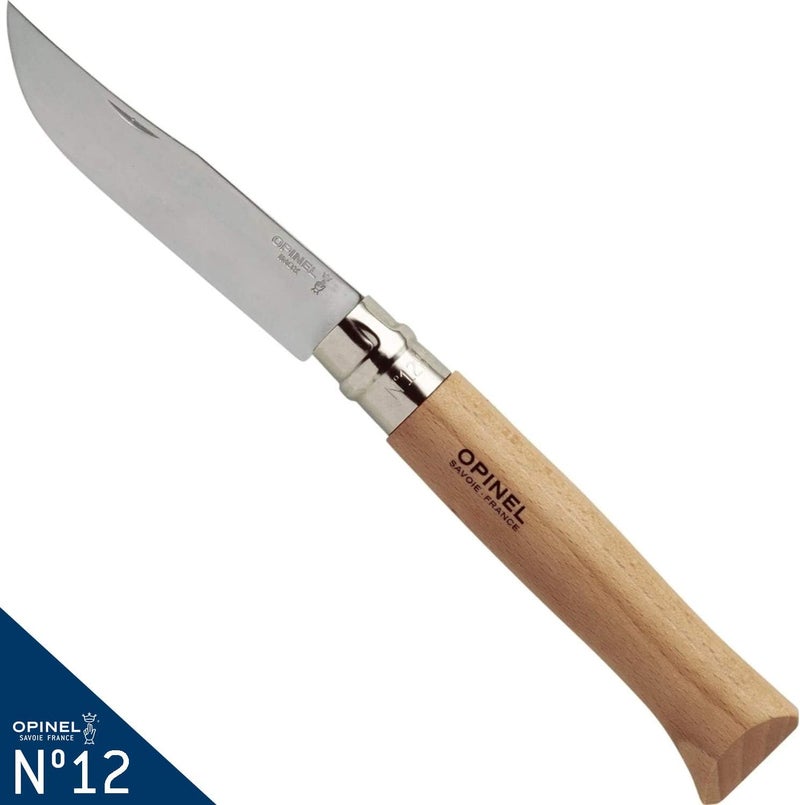 Opinel No. 12 INOX - Sandvik Stainless Steel Folding Pocket Knife, Beechwood Handle, 4.82 in Blade, Virobloc Safety Locking Collar, Made in France - Image 2