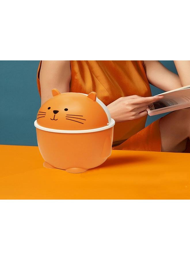 Thoraya Desktop Trash Can with Lid Plastic Cute Multipurpose Mini Wastebasket for Home Office Countertop Orange  - Image 3
