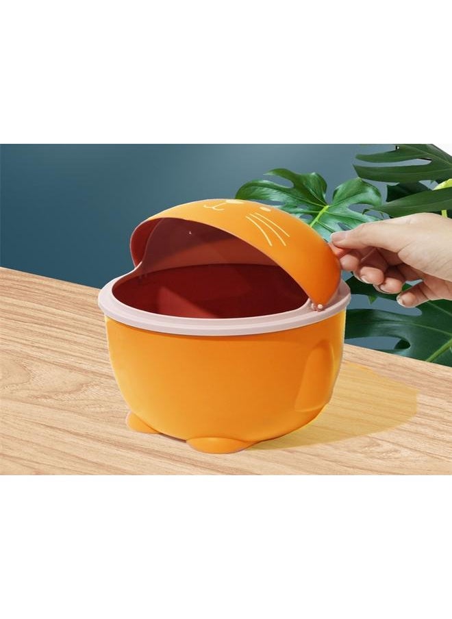 Thoraya Desktop Trash Can with Lid Plastic Cute Multipurpose Mini Wastebasket for Home Office Countertop Orange  - Image 2