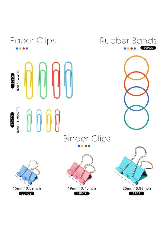 Joyberg 300 Pcs Paper Clips, Binder Clips And Rubber Bands, Office Supply Set, Paper Clips And Paper Clamps, School Supplies Office Supplies Teacher Supplies For Office Desk Essentials (Assorted Sizes) - Image 2