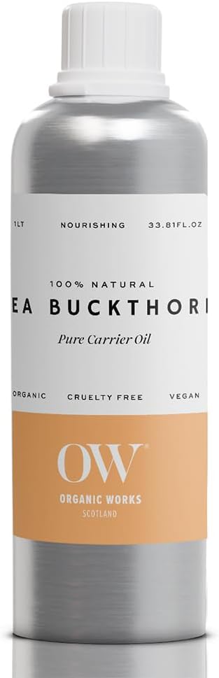 Organic Works Sea Buckthorn Oil 1000ml 100 Pure Cold Pressed Rich in Omega7 Vitamins A C E Skin Hydration AntiInflammatory Collagen Support Radiant Complexion