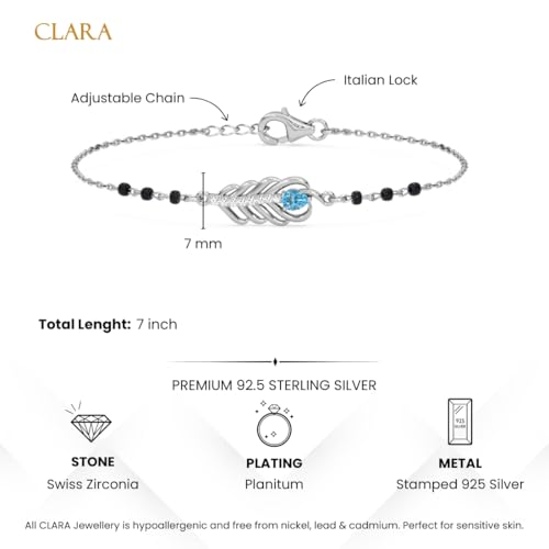 Clara 925 Sterling Silver Hiya Morpankh Hand Mangalsutra Adjustable Bracelet With Black Beads Chain | Platinum Plated, Swiss Zirconia | Gift For Wife - Image 5