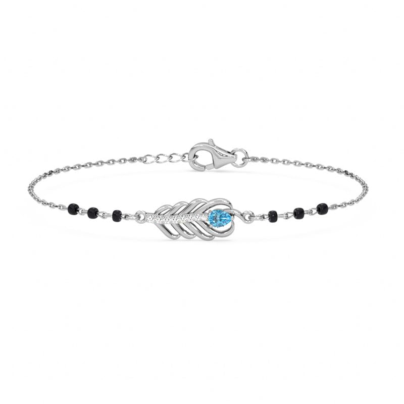 Clara 925 Sterling Silver Hiya Morpankh Hand Mangalsutra Adjustable Bracelet With Black Beads Chain | Platinum Plated, Swiss Zirconia | Gift For Wife - Image 1