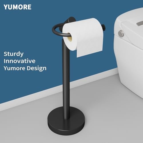 YUMORE Heavy Weighted Toilet Paper Holder Stand, No Drill Freestanding Bathroom Tissue Roll Stand, Stable Floor Standing Paper Roll Dispenser for Bathroom, Bedroom, Vanity - Image 2