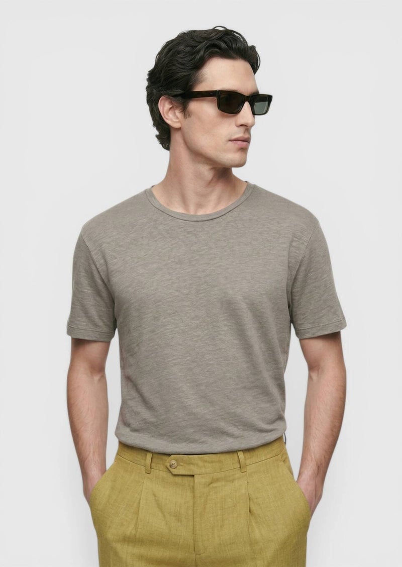 RAMSEY Mink Plain 100% Linen T-Shirt - Image 5