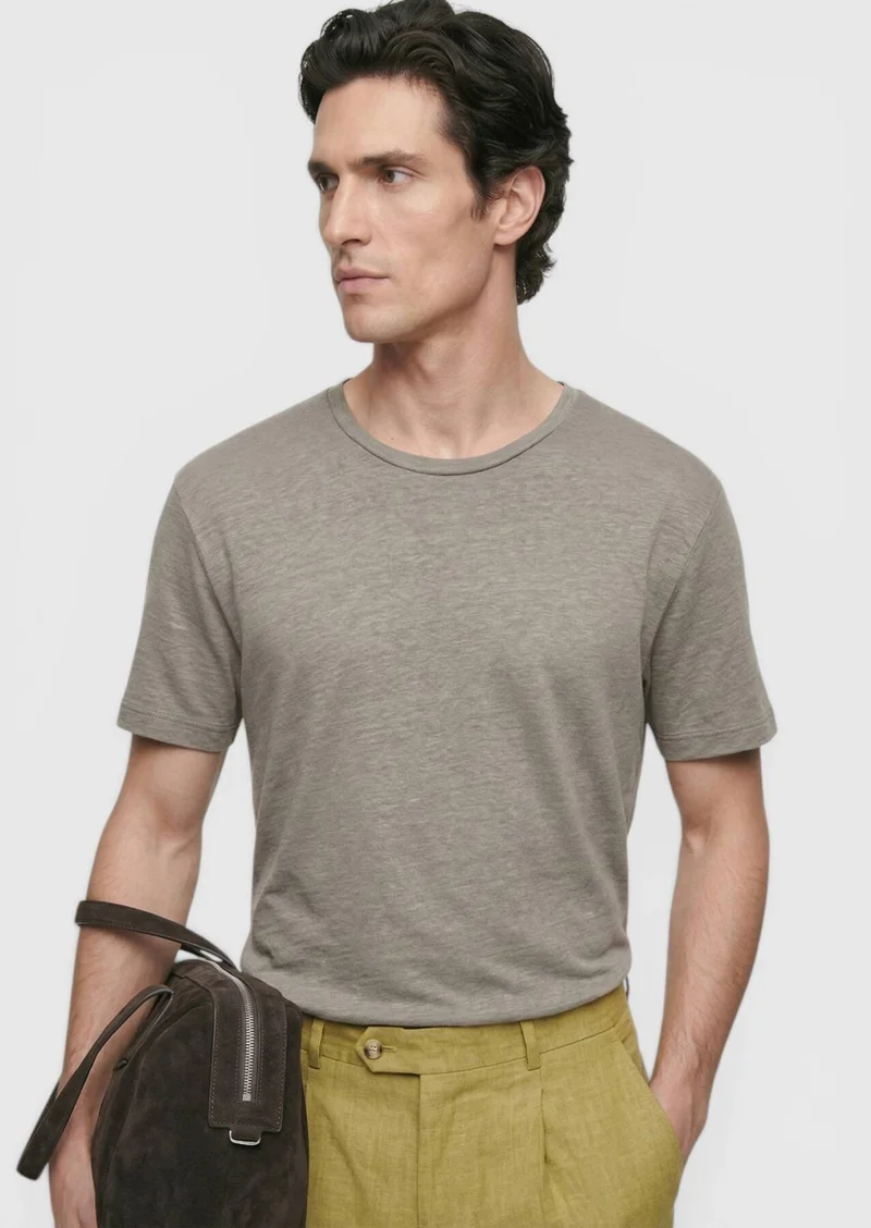 RAMSEY Mink Plain 100% Linen T-Shirt