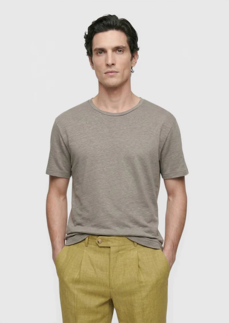RAMSEY Mink Plain 100% Linen T-Shirt