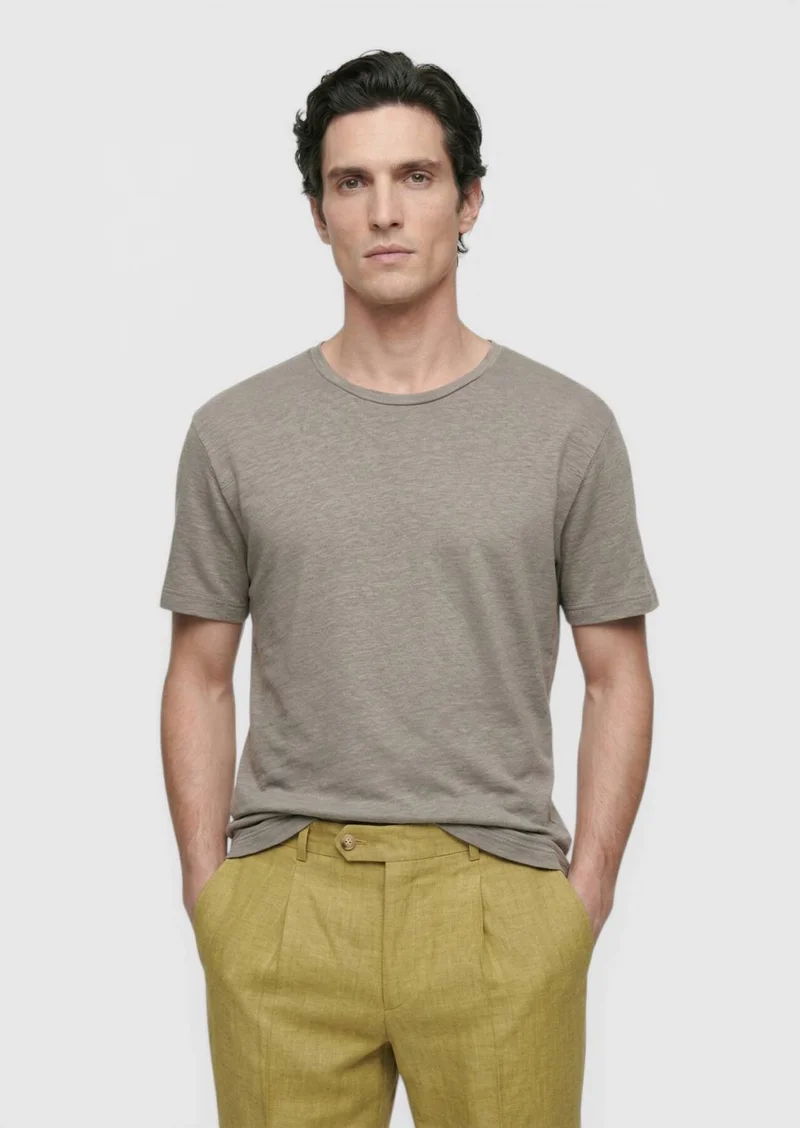 RAMSEY Mink Plain 100% Linen T-Shirt