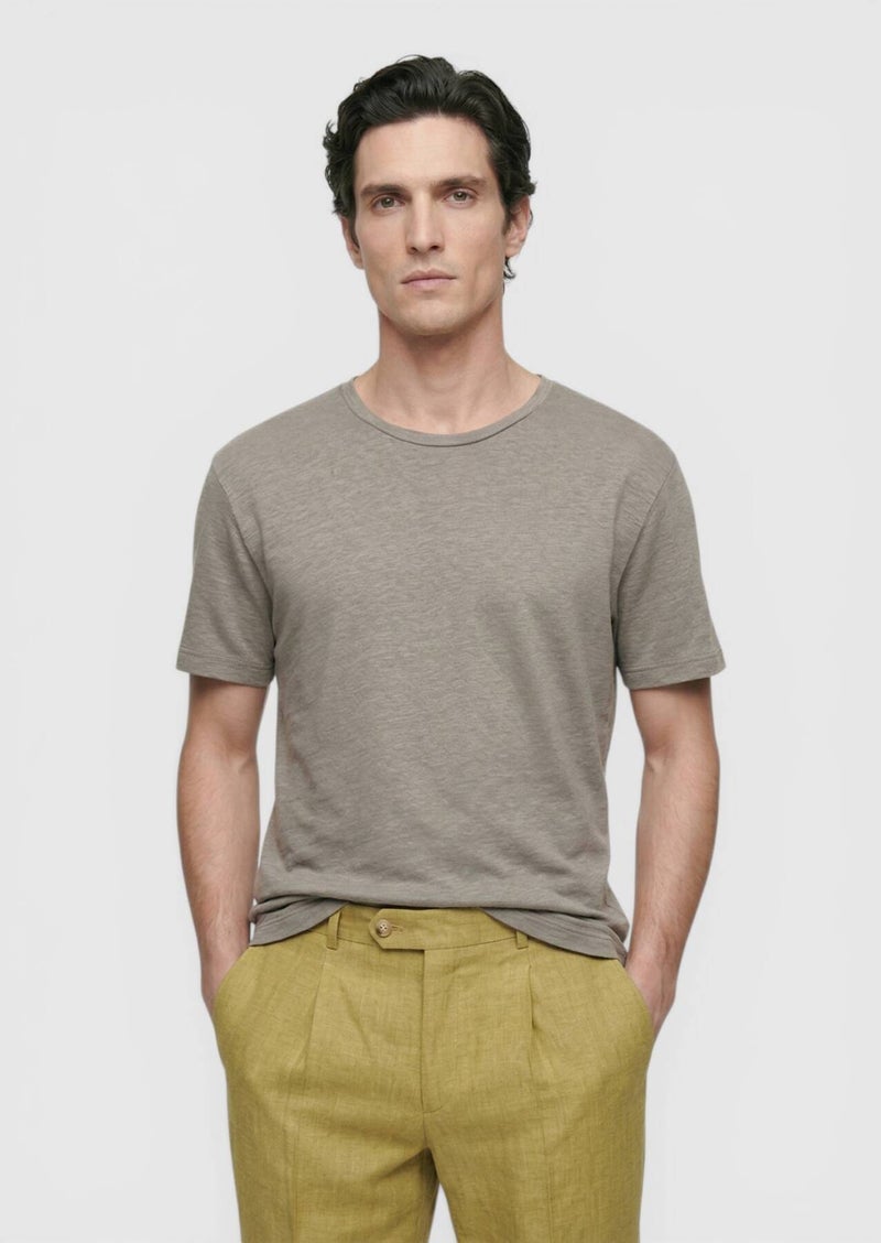 RAMSEY Mink Plain 100% Linen T-Shirt - Image 1