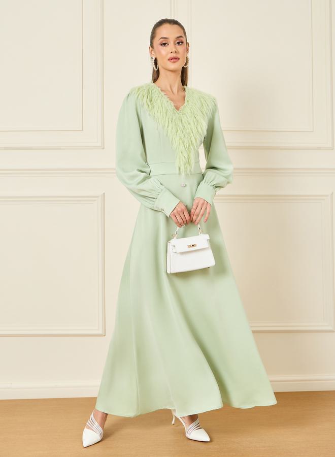 Styli Feather Trim Maxi Dress - Image 1
