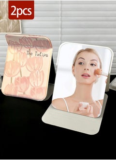 Beirui 2pcs Folding Desktop Mirror, Portable Travel Folding Mirror, PU Leather Makeup Mirror, Freestanding Vanity Mirror, Desktop Vanity Mirror, Desk, Dresser, Travel, Camping  - Image 1