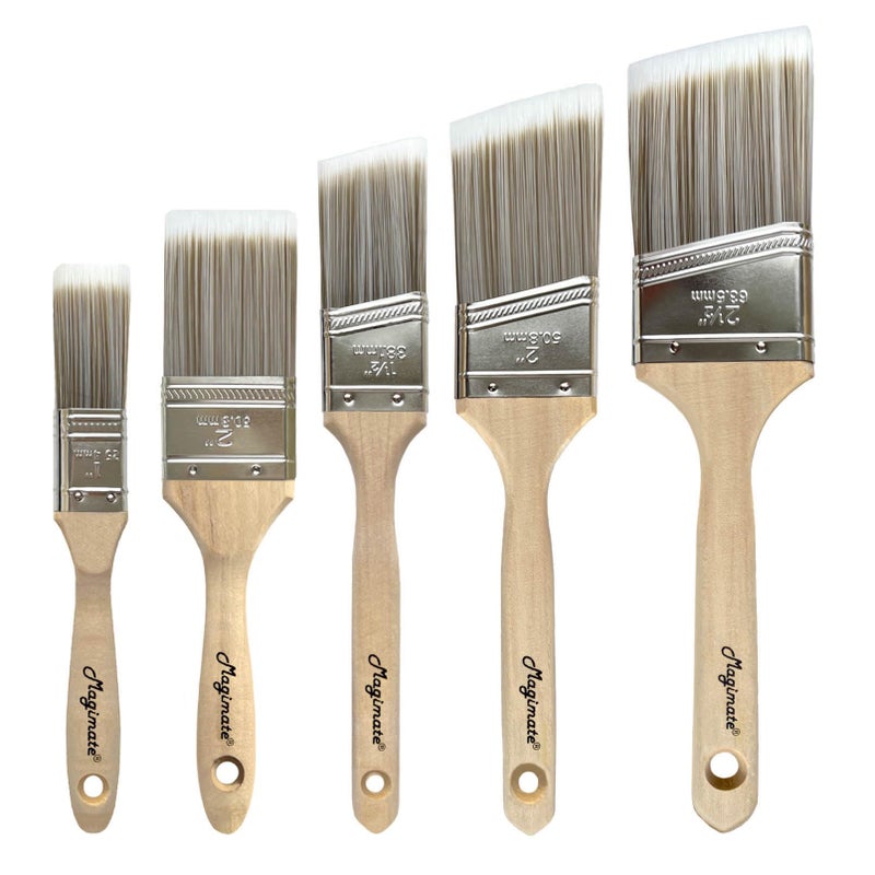 Magimate Wood Stain Paint Brush Set Angled Sash and Flat Painting Brushes Assortment for Baseboards Wall Trim House TouchUps Cabinets and Fence Staining Pack of 5
