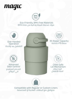 Magic HEKA M Diaper Pail | Odorless & Telescopic | 35 Diaper Capacity | 33 CM to 47 CM Adjustable Height | 2nd Life Concept: Converts to Potty Trainer, Kitchen Waste Bin, or Toilet Lid | Free Roll of 15 Bags  - Image 3