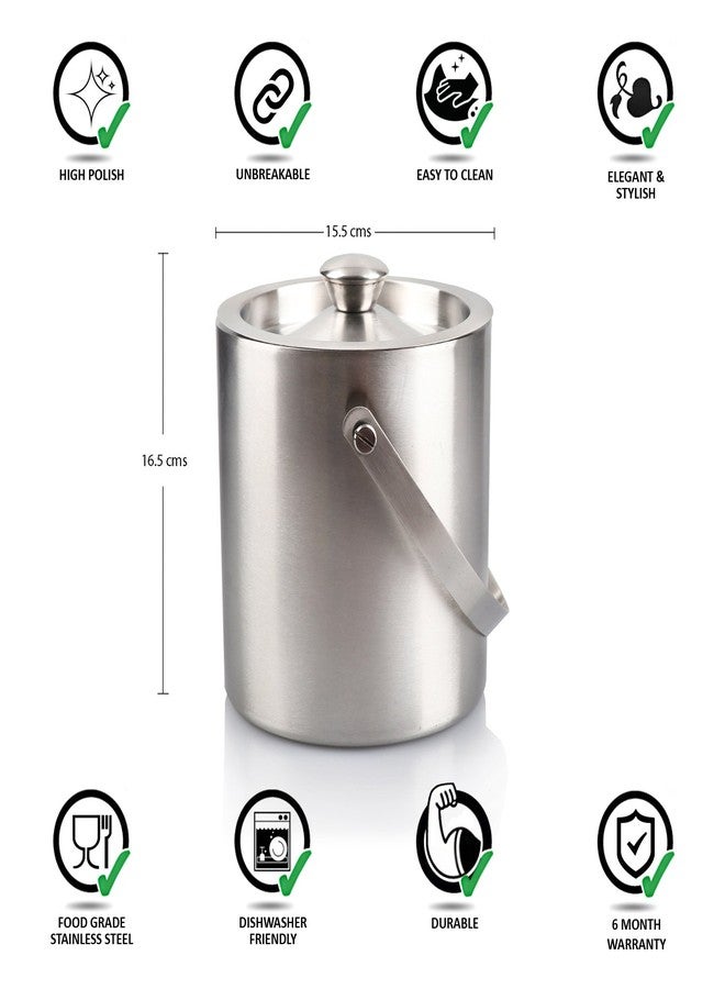 Urban Snackers Stainless Steel Double Wall Ice Bucket with Lid, Silver - Image 2
