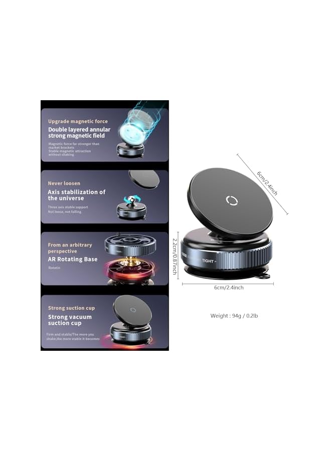 Green Tiger Swivel Locking Mechanical Vacuum Magnetic Car Suction Phone Holder, 360° Adjustable Magnetic Suction Cup Phone Mount for Mirror/Wall/Gym, Compatible with iPhone & Android (Black) - Image 3