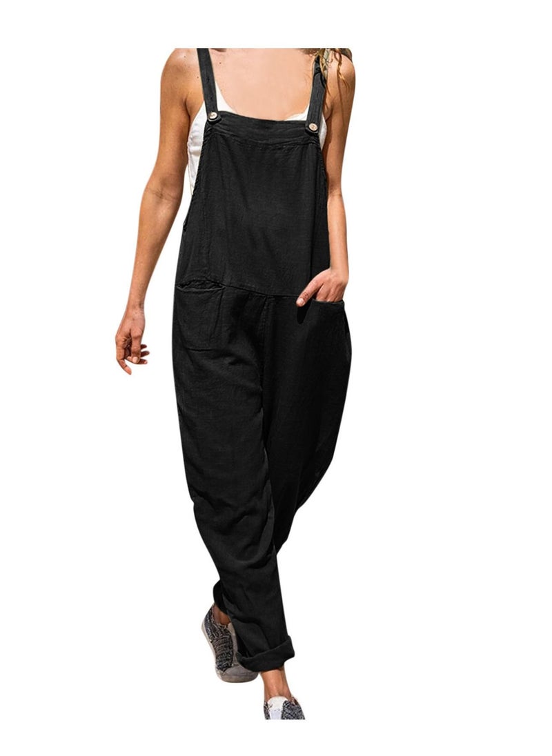 Loquat - Women's Fashion Simple Loose Button Suspender Jumpsuit - Image 1