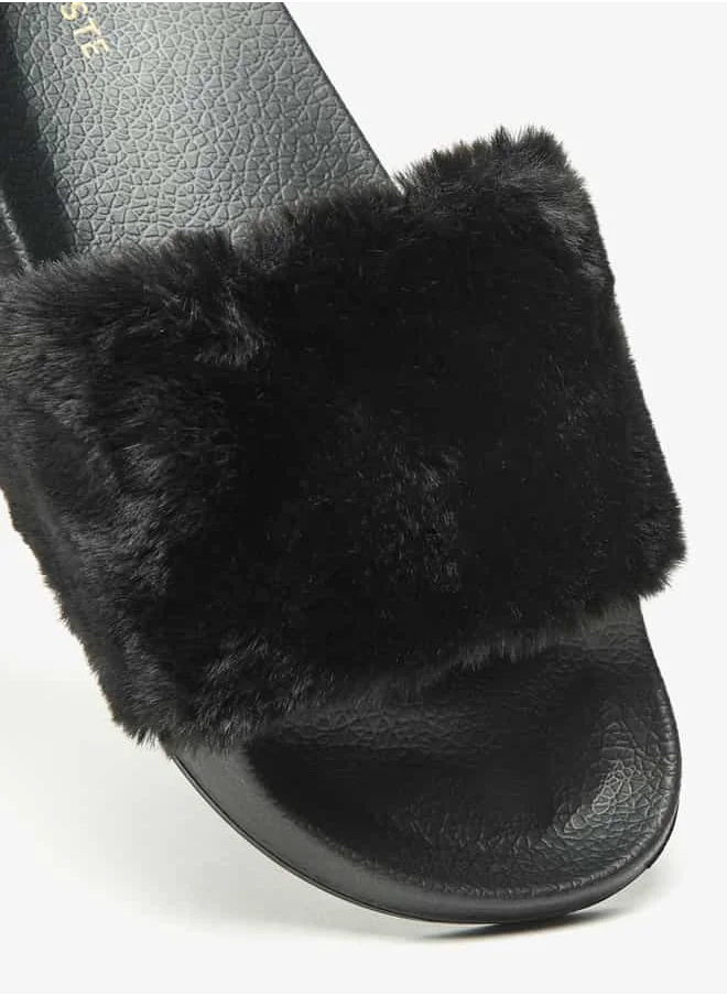 Celeste Women's Faux Fur Textured Slip-On Slides