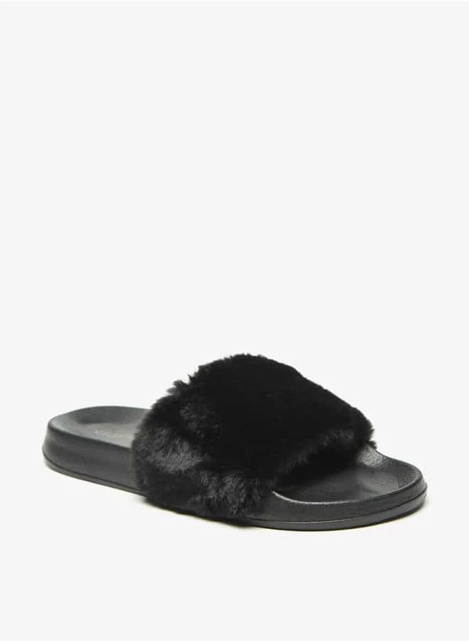 سيليست Women's Faux Fur Textured Slip-On Slides