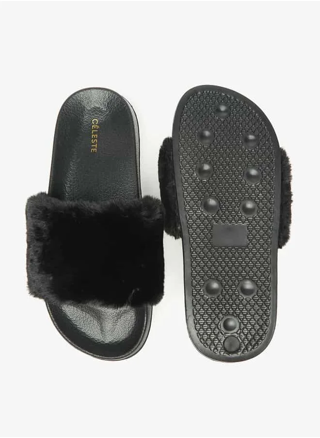 Celeste Women's Faux Fur Textured Slip-On Slides