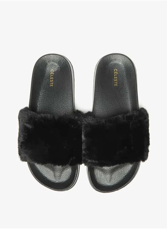 Celeste Women's Faux Fur Textured Slip-On Slides