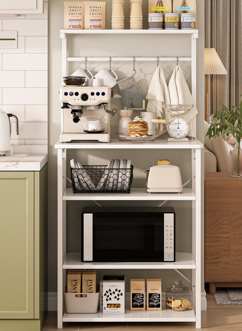 Lafulaifu رف بيكر للمطبخ مع مساحة تخزين، محطة بار القهوة، أرفف مطبخ من 4 طبقات مع 5 خطافات، حامل ركن القهوة للمطبخ، حامل ميكروويف في غرفة المعيشةركن قهوة - Image 1