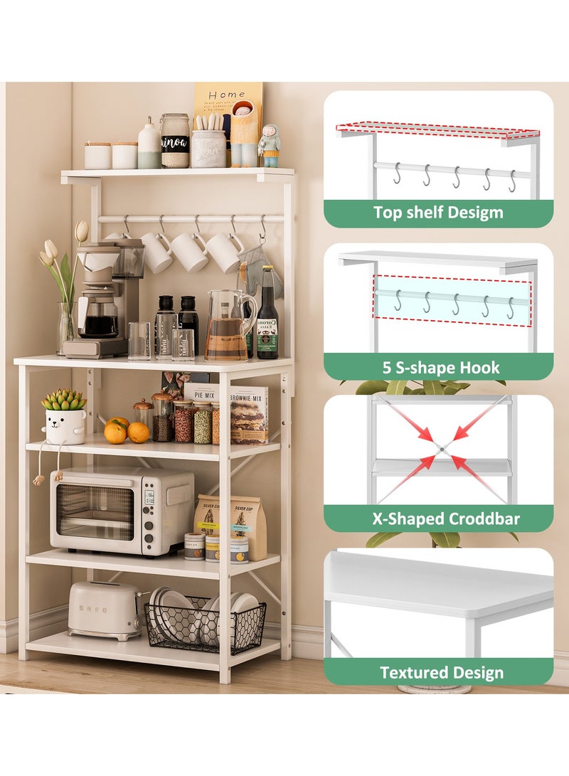 Lafulaifu رف بيكر للمطبخ مع مساحة تخزين، محطة بار القهوة، أرفف مطبخ من 4 طبقات مع 5 خطافات، حامل ركن القهوة للمطبخ، حامل ميكروويف في غرفة المعيشةركن قهوة - Image 3