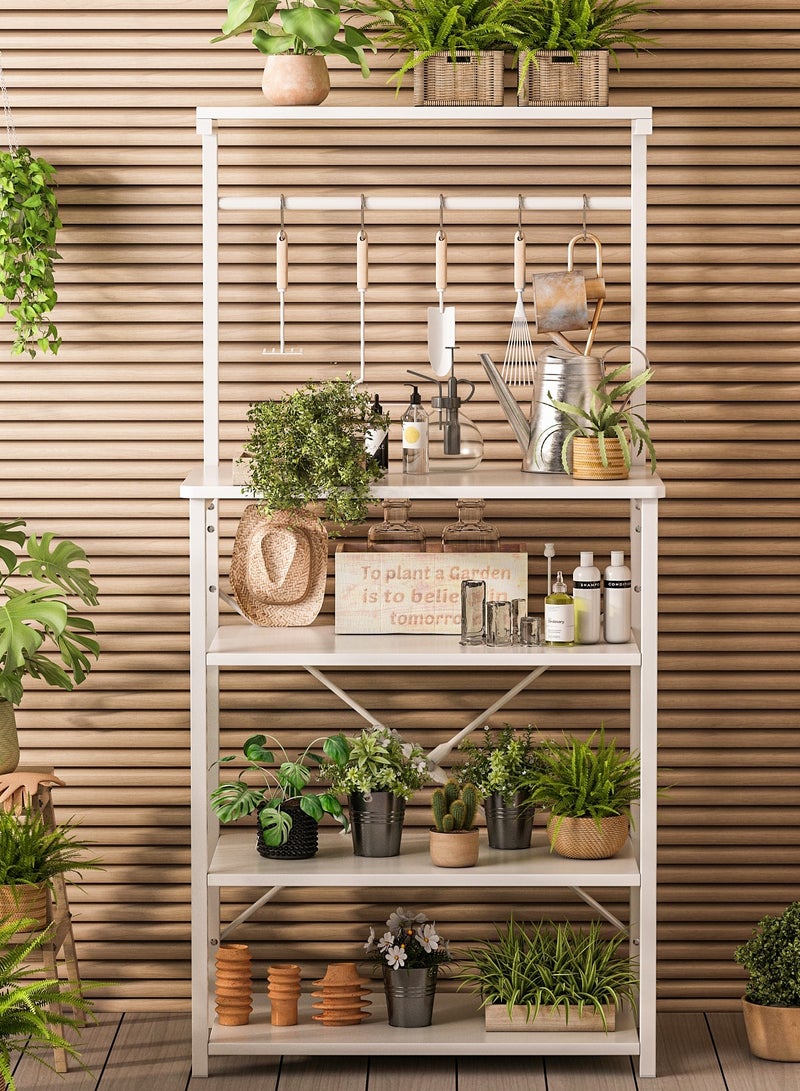 Lafulaifu رف بيكر للمطبخ مع مساحة تخزين، محطة بار القهوة، أرفف مطبخ من 4 طبقات مع 5 خطافات، حامل ركن القهوة للمطبخ، حامل ميكروويف في غرفة المعيشةركن قهوة - Image 2