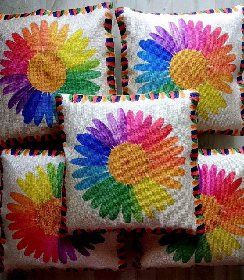 IM FAB IMFAB Jute Digital Sunflower Desgin Cushion Cover 16x16 inches or 40x40 cms (Set of 5pcs)|| IMFAB Abstract Cushion Covers Set of 5pc||Flourocent Digital Print Cushion Cover 16x16 inches - Image 3