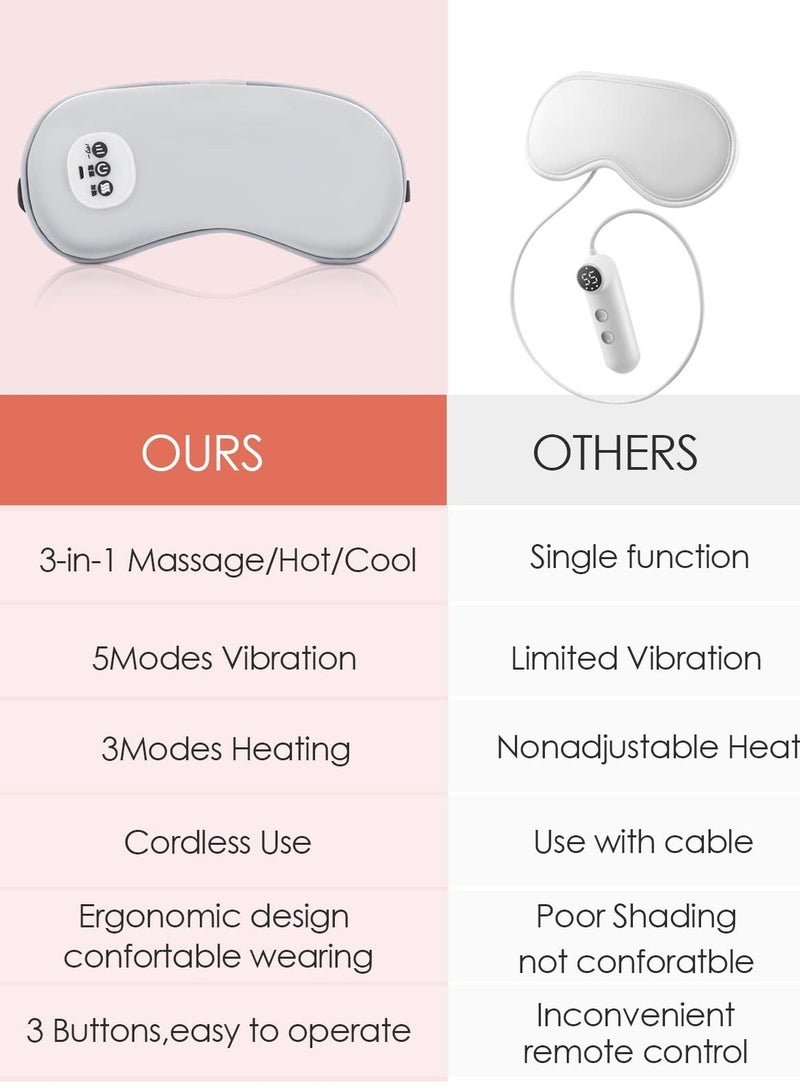Wireless Heated Eye Massager with Cooling Eye Pad 3 in 1 Vibrating Heating Sleeping Mask Comfortable and breathable Three Modes Electric Eye Mask for Dry Eyes Travel Stress Relief Grey - Image 4