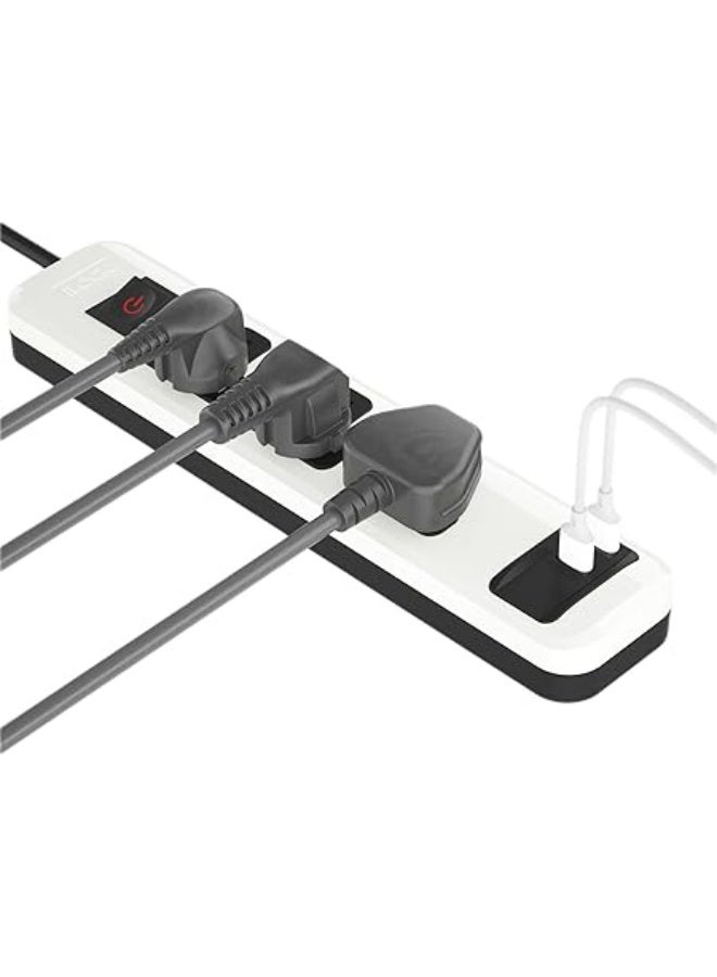 iLOCK Universal Power Strip with 3 Outlets and 2 USB-A Ports – Fast Charging – 2 m - Image 1