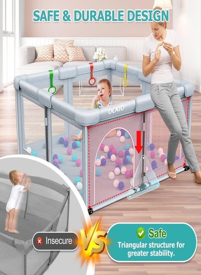 OCATO Baby Playpen: Foldable Playpen for Babies and Toddlers Large Play Pen Portable Playpen Fence Indoor Outdoor Kids Safety Area Travel Play Yard with 1 Storage Bag 4 Handlers 50 Balls (50" × 50") - Image 3