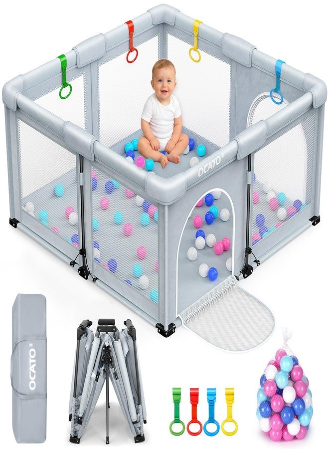 OCATO Baby Playpen: Foldable Playpen for Babies and Toddlers Large Play Pen Portable Playpen Fence Indoor Outdoor Kids Safety Area Travel Play Yard with 1 Storage Bag 4 Handlers 50 Balls (50" × 50") - Image 1