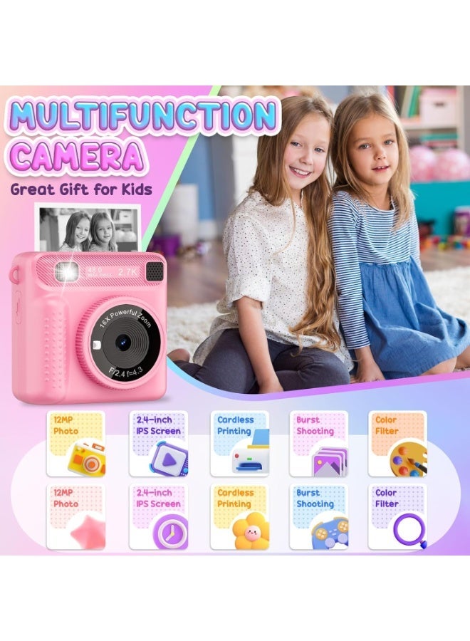 Mumfactory Camera for Girls Kids, Instant Print 1080P HD with 32G Card, Birthday Gifts for Girls Age 5-12 Years Old - Image 2