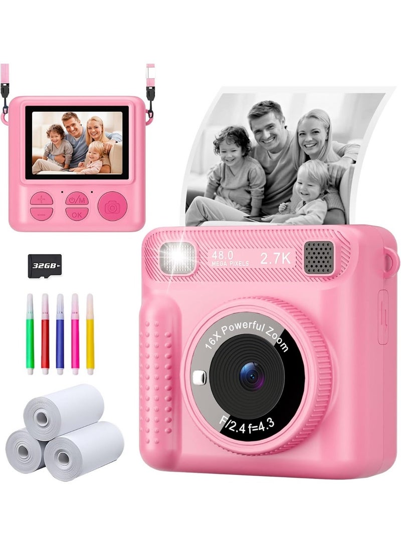 Mumfactory Camera for Girls Kids, Instant Print 1080P HD with 32G Card, Birthday Gifts for Girls Age 5-12 Years Old - Image 1